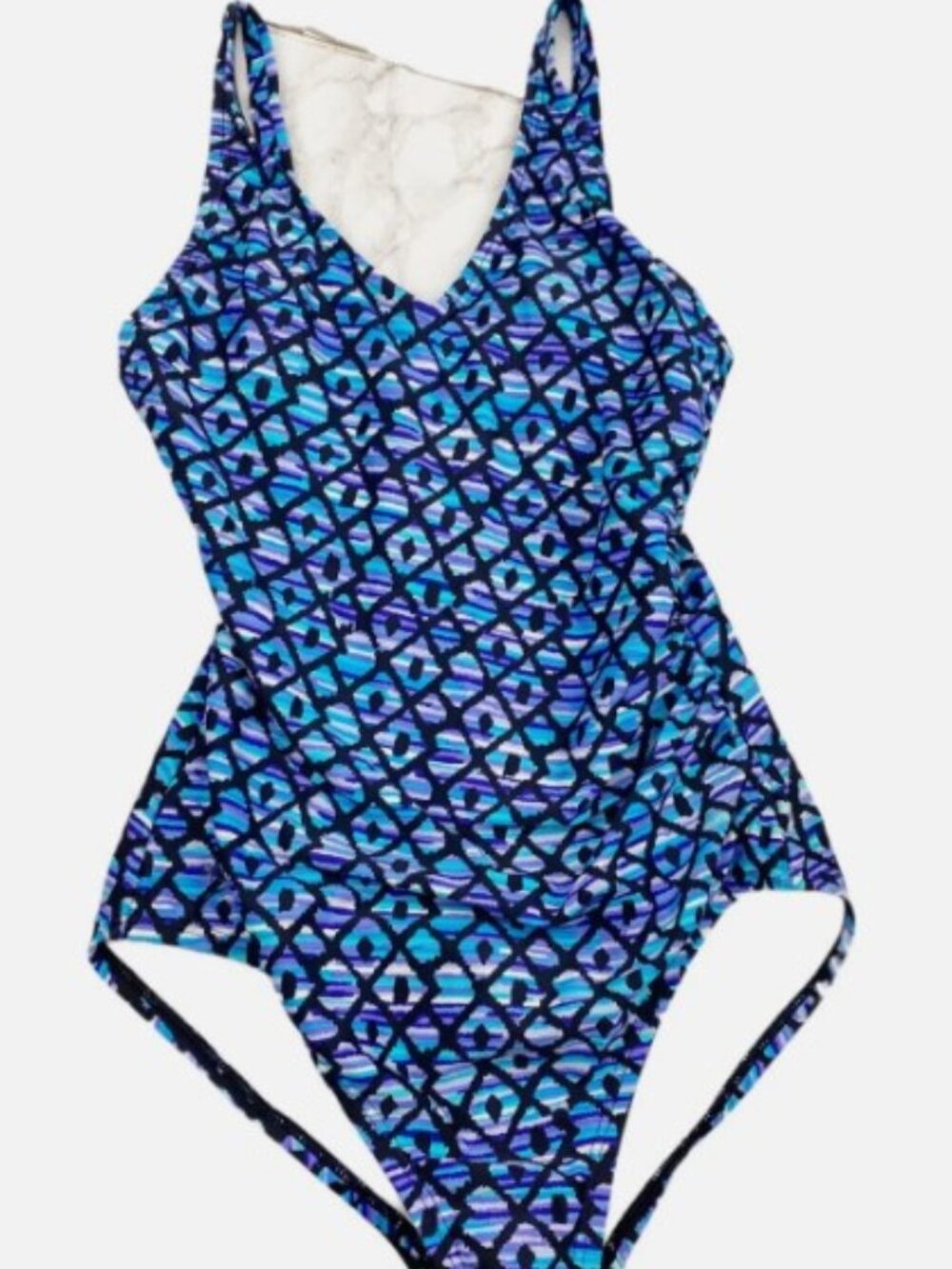 Speedo Womens One Piece Swimsuit Ruched V-Neck Sport Blue Purple Size 12